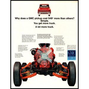 1966 GMC Pickup Truck Vintage Print Ad Bare Chassis Red Engine Wall Art Photo